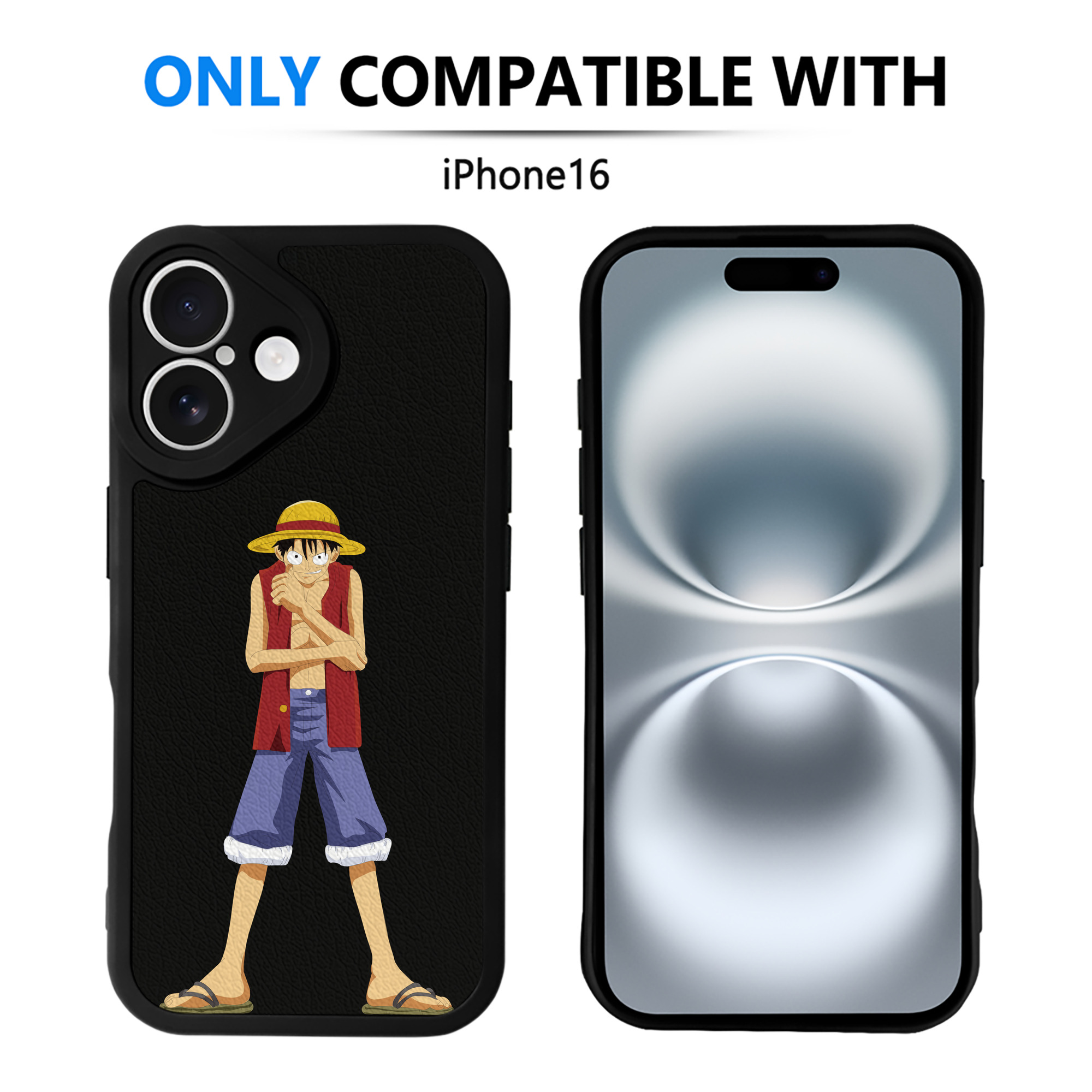 （画像用） ワンピース モンキー・D・ルフィ ONE PIECE Monkey D. Luffy 【iPhone 16シリーズ対応】シリコンスマホケース（レザー調） 材質：シリコン